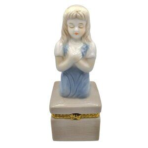 Trinket Box First Communion Keepsake Praying Girl Hinged Vintage Religious Gift